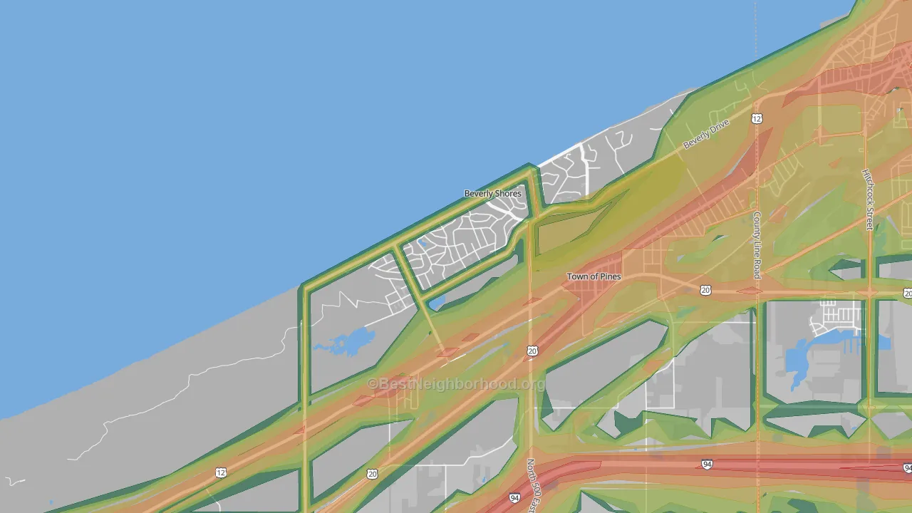 Beverly Shores, IN Map of Noise Levels in Beverly Shores