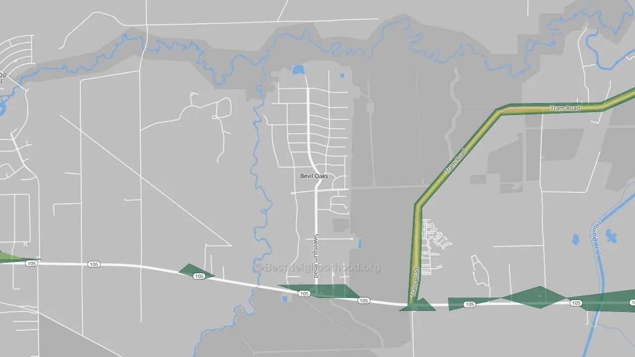 Bevil Oaks, TX Map of Noise Levels in Bevil Oaks