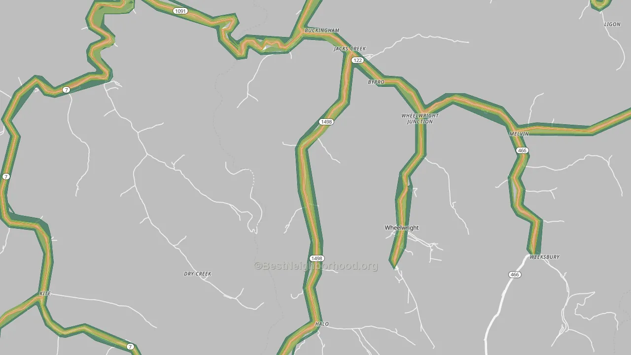 Bevinsville, KY Map of Noise Levels in Bevinsville