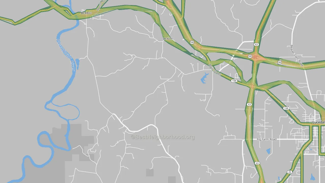 Bexley, MS Map of Noise Levels in Bexley