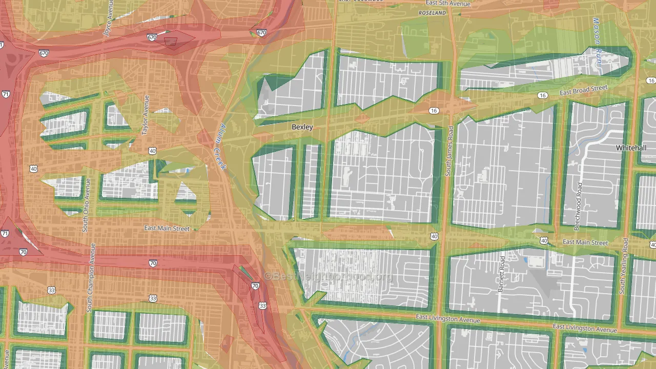 Bexley, OH Map of Noise Levels in Bexley