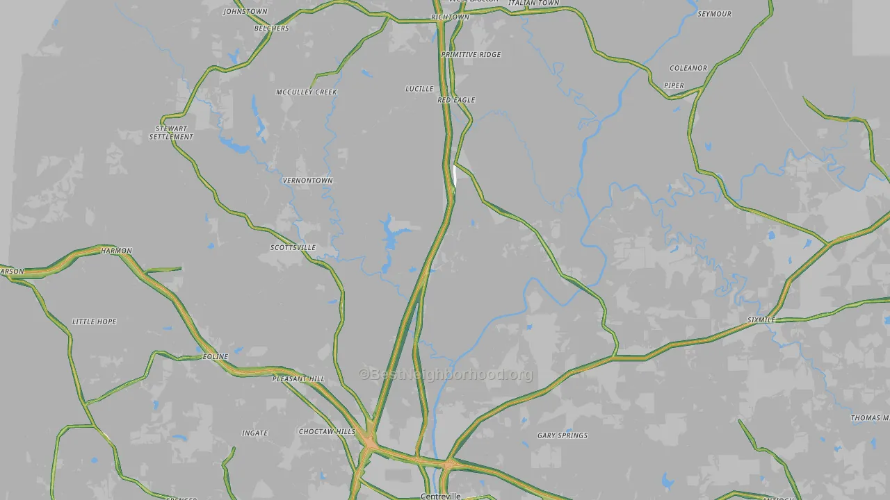 Bibb County, AL Map of Noise Levels in Bibb County