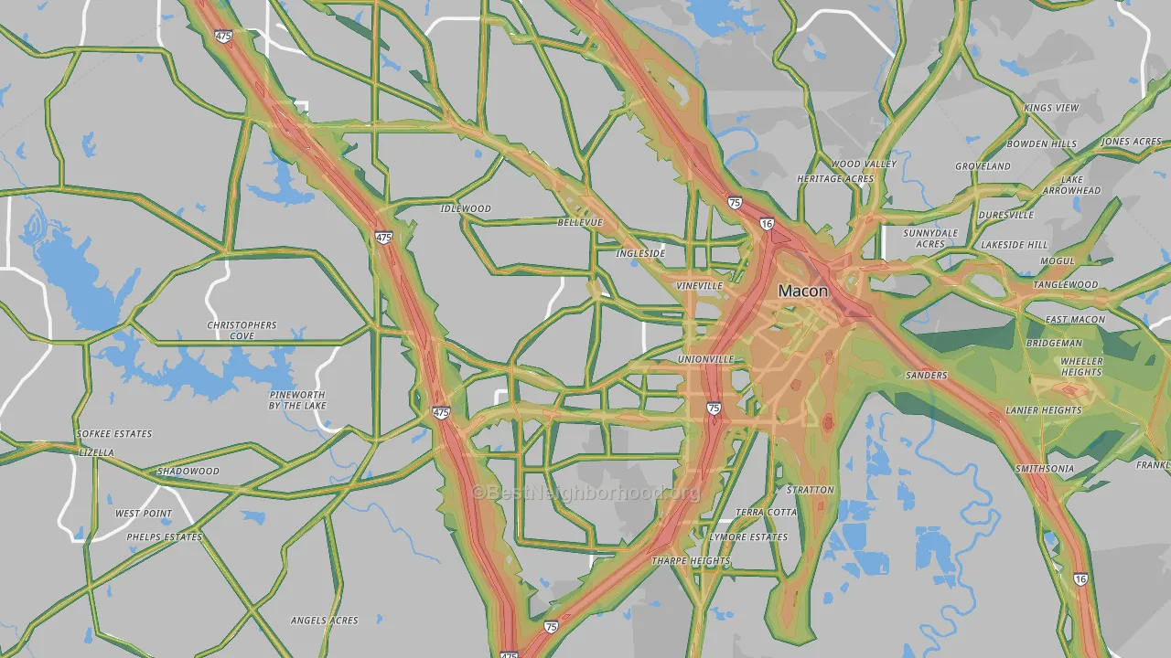 Bibb County, GA Map of Noise Levels in Bibb County