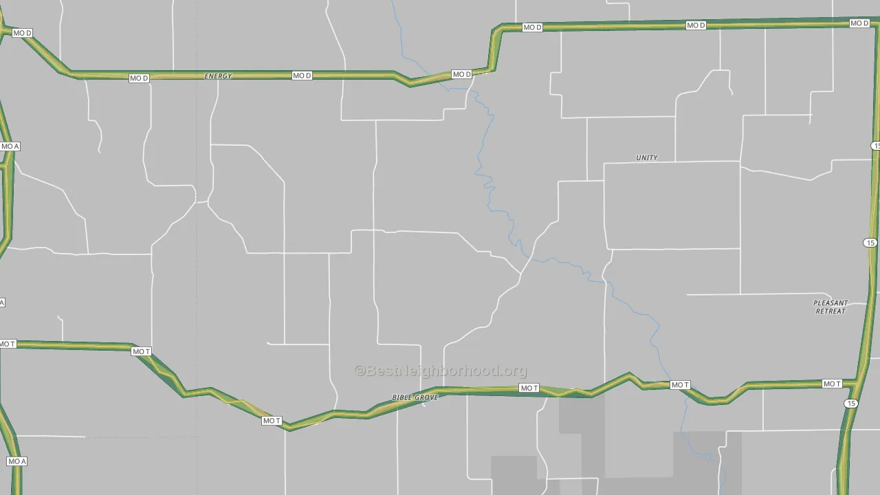 Bible Grove, MO Map of Noise Levels in Bible Grove