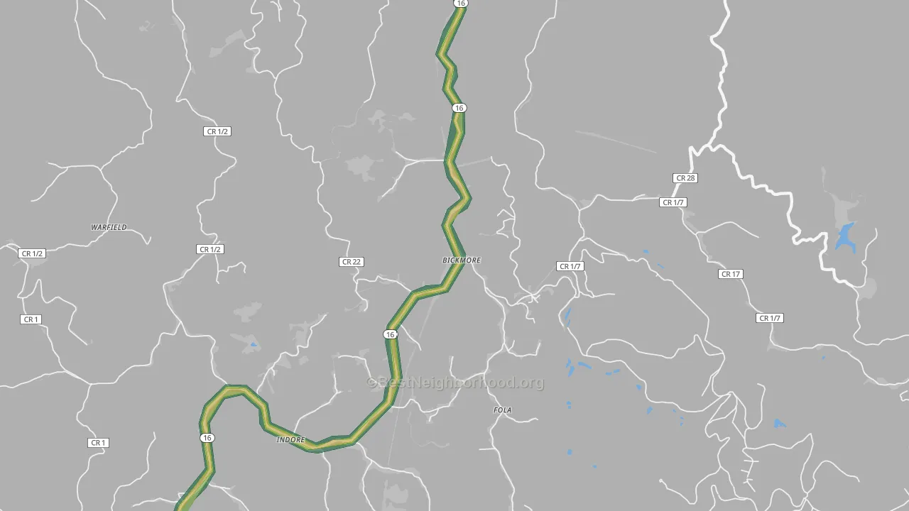 Bickmore, WV Map of Noise Levels in Bickmore