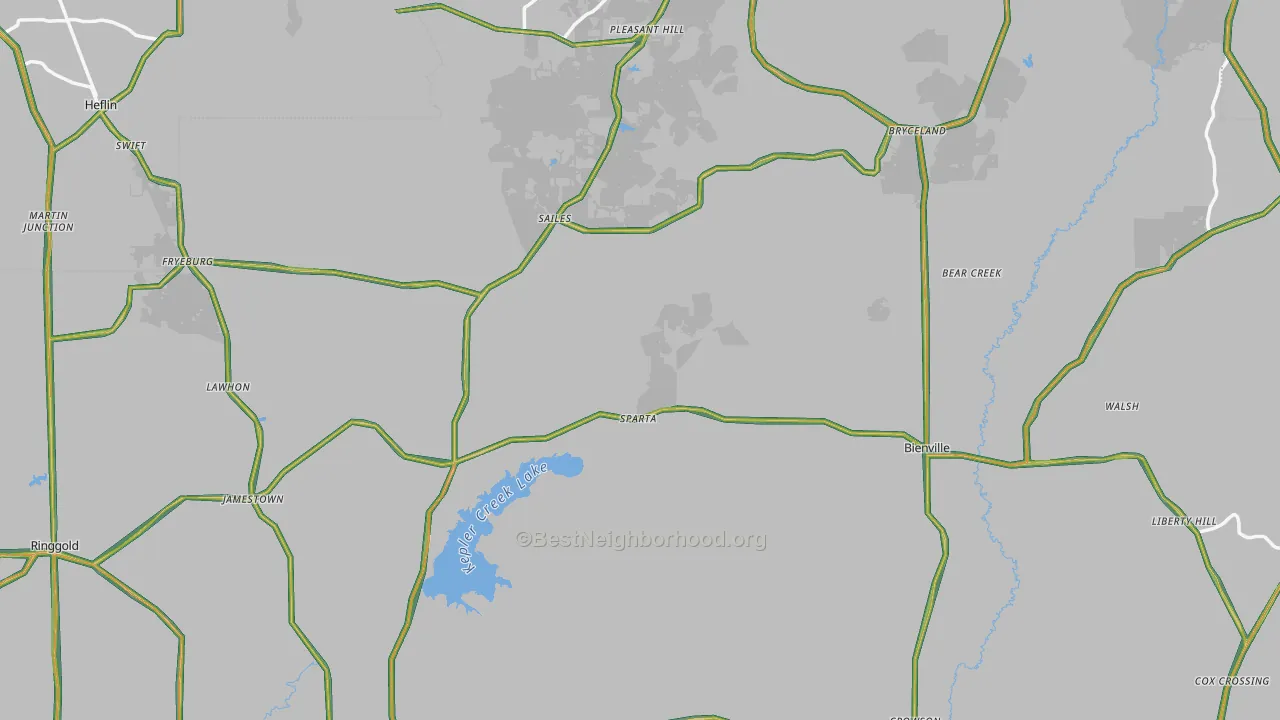 Bienville Parish, LA Map of Noise Levels in Bienville Parish