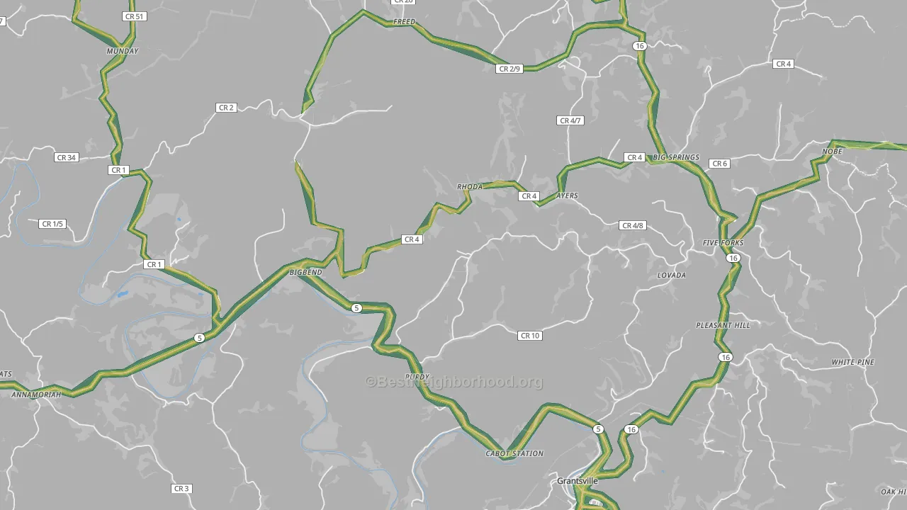 Big Bend, WV Map of Noise Levels in Big Bend