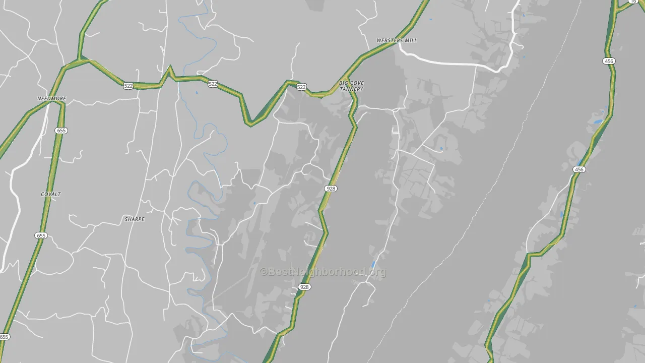 Big Cove Tannery, PA Map of Noise Levels in Big Cove Tannery