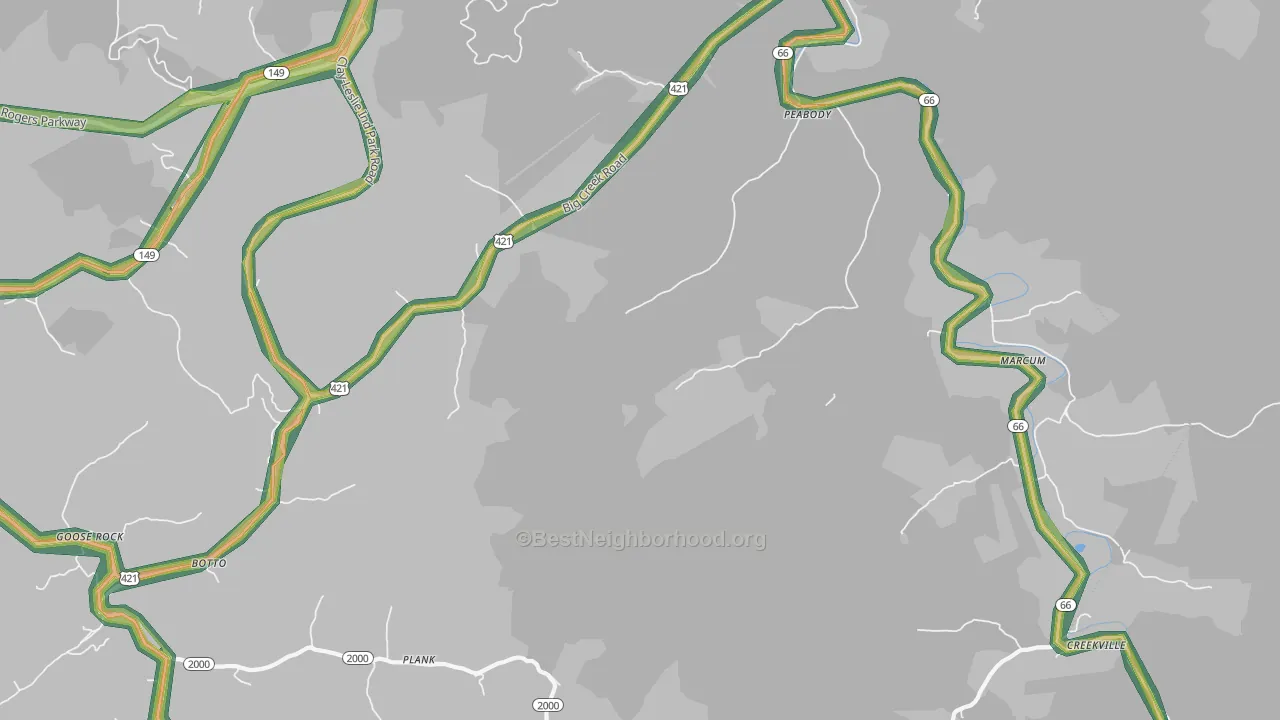 Big Creek, KY Map of Noise Levels in Big Creek