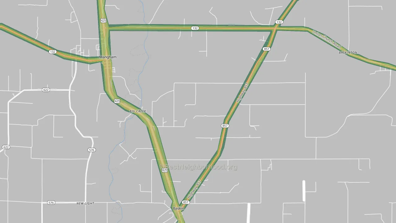 Big Creek, LA Map of Noise Levels in Big Creek
