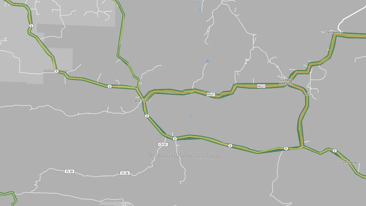 Big Fork, AR Map of Noise Levels in Big Fork