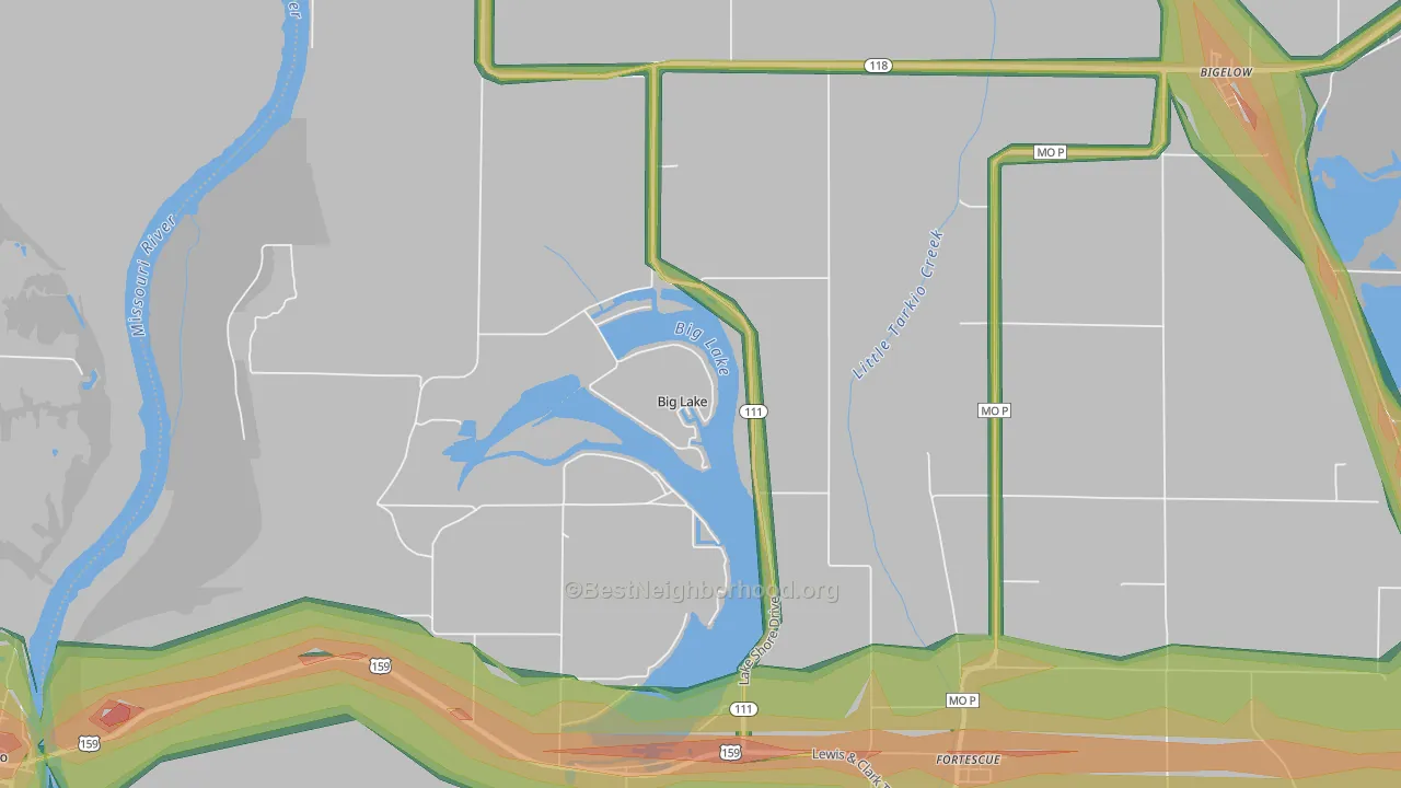 Big Lake, MO Map of Noise Levels in Big Lake