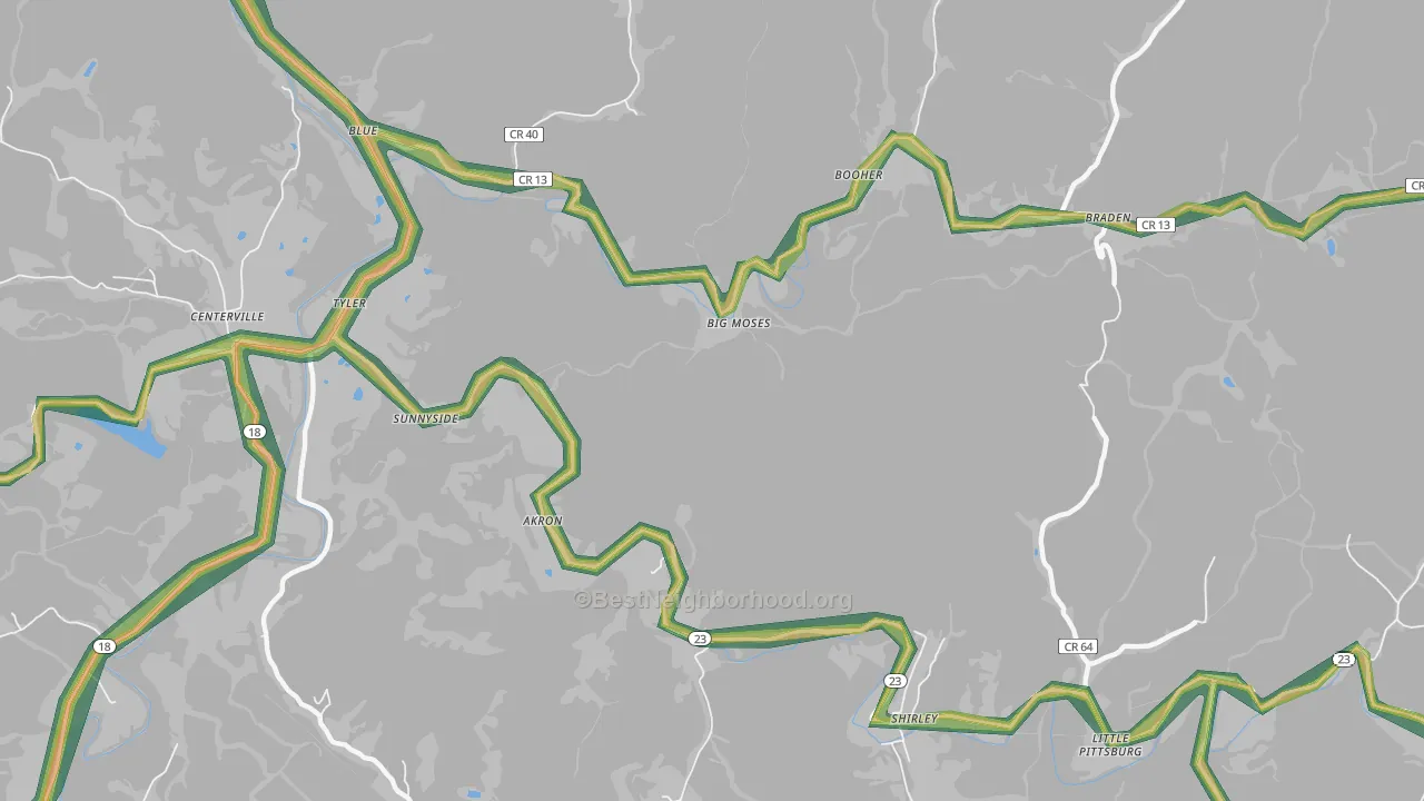 Big Moses, WV Map of Noise Levels in Big Moses