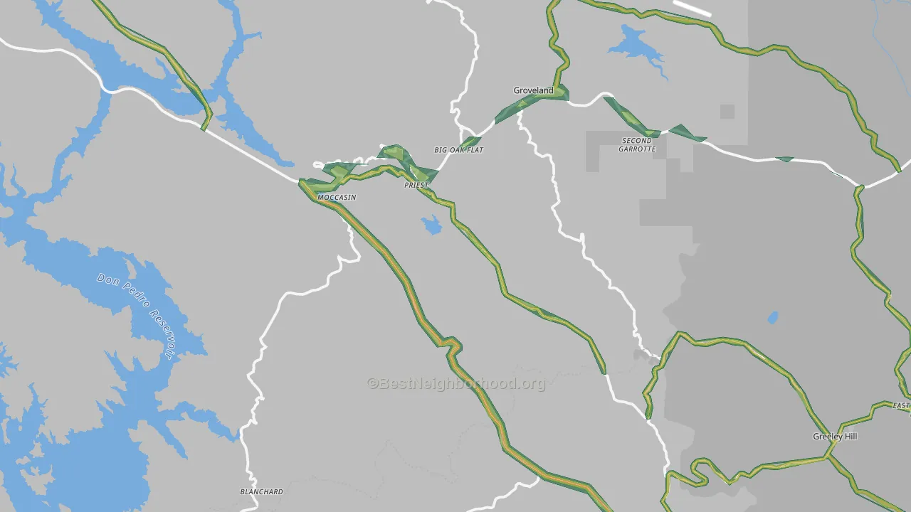 Big Oak Flat, CA Map of Noise Levels in Big Oak Flat