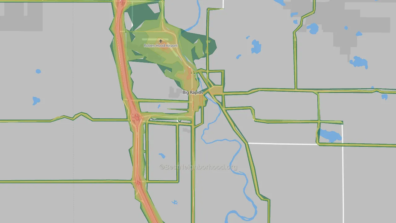 Big Rapids, MI Map of Noise Levels in Big Rapids
