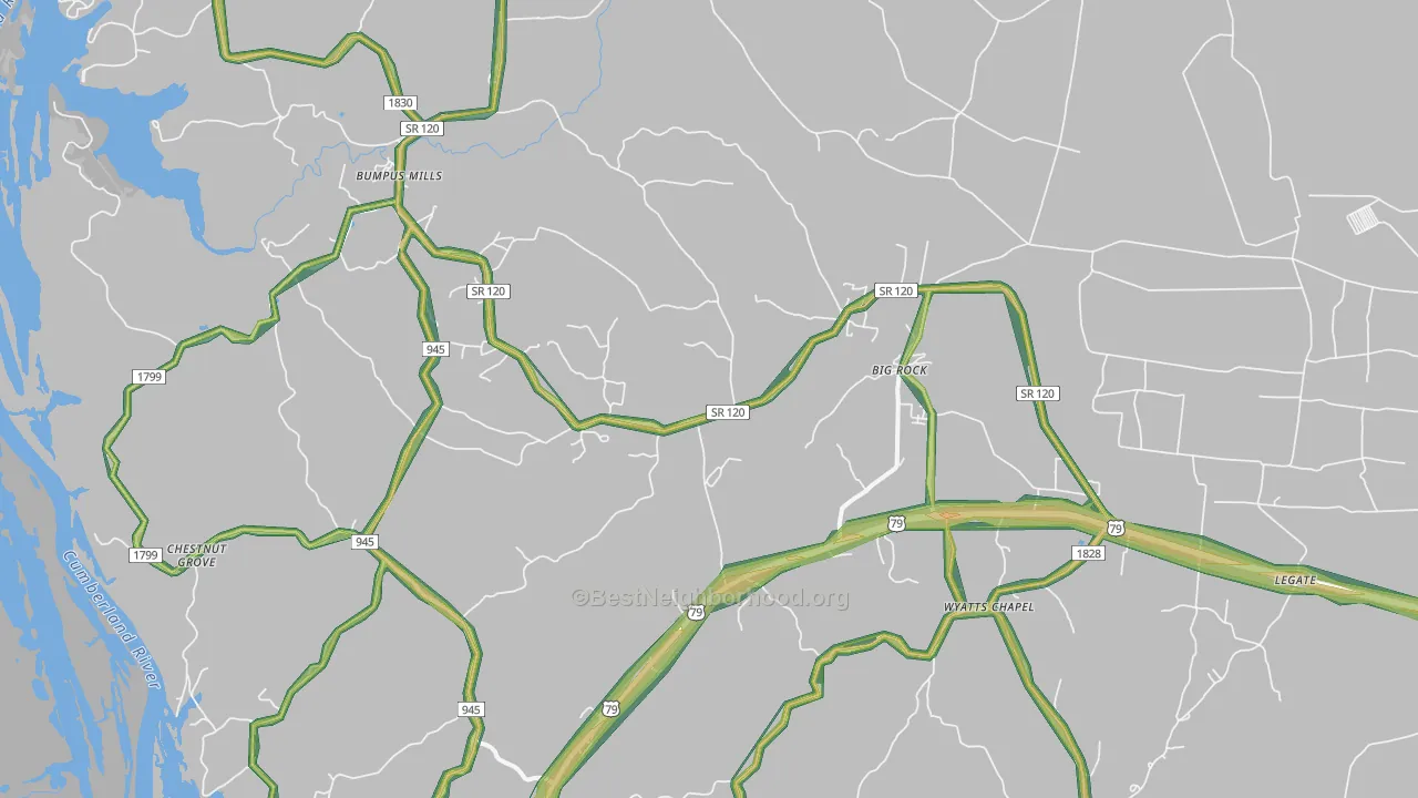 Big Rock, TN Map of Noise Levels in Big Rock