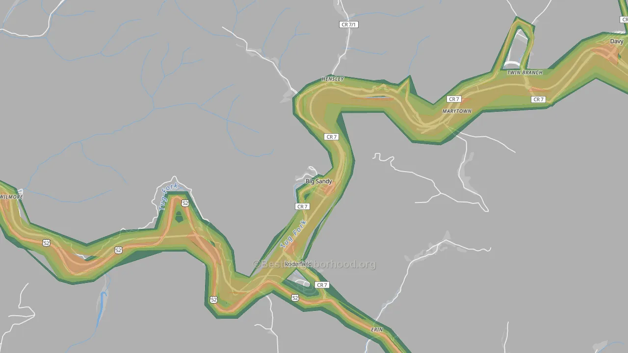 Big Sandy, WV Map of Noise Levels in Big Sandy