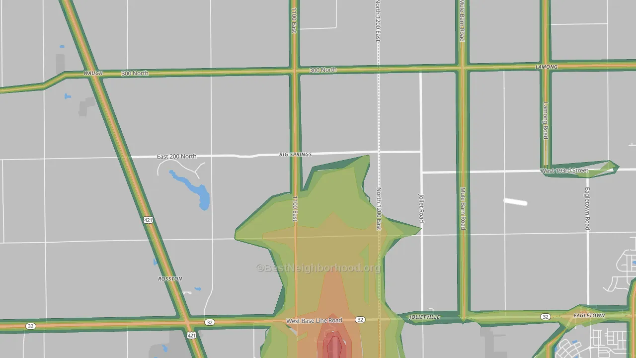 Big Springs, IN Map of Noise Levels in Big Springs