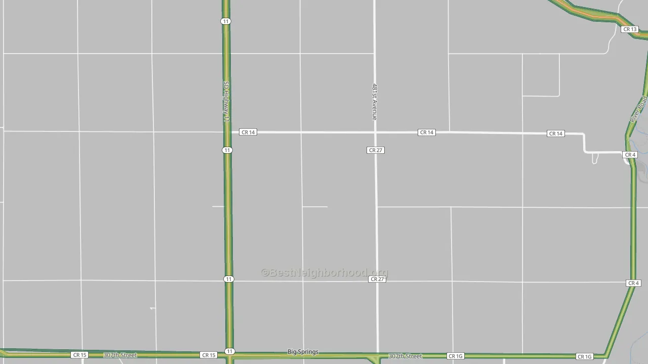 Big Springs, SD Map of Noise Levels in Big Springs