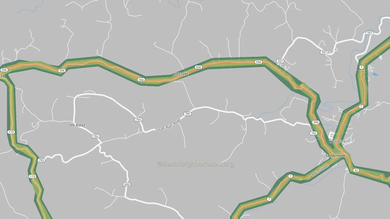 Bigstone, KY Map of Noise Levels in Bigstone