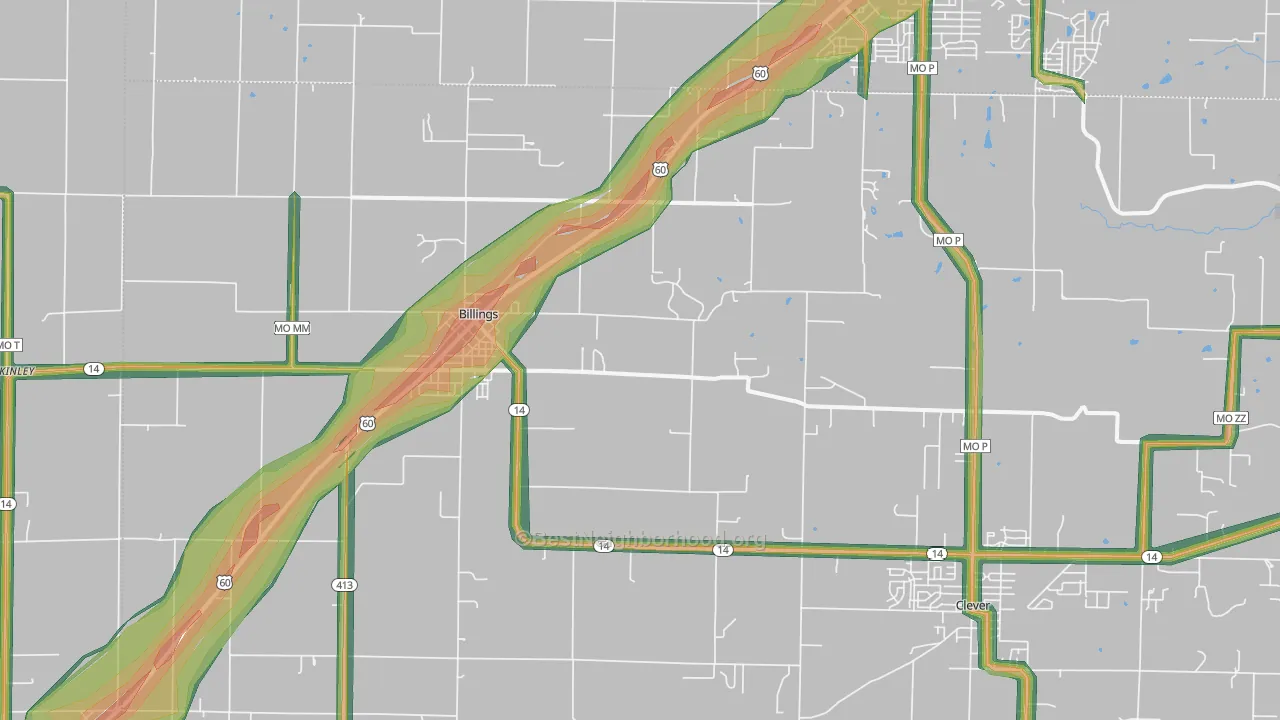 Billings, MO Map of Noise Levels in Billings