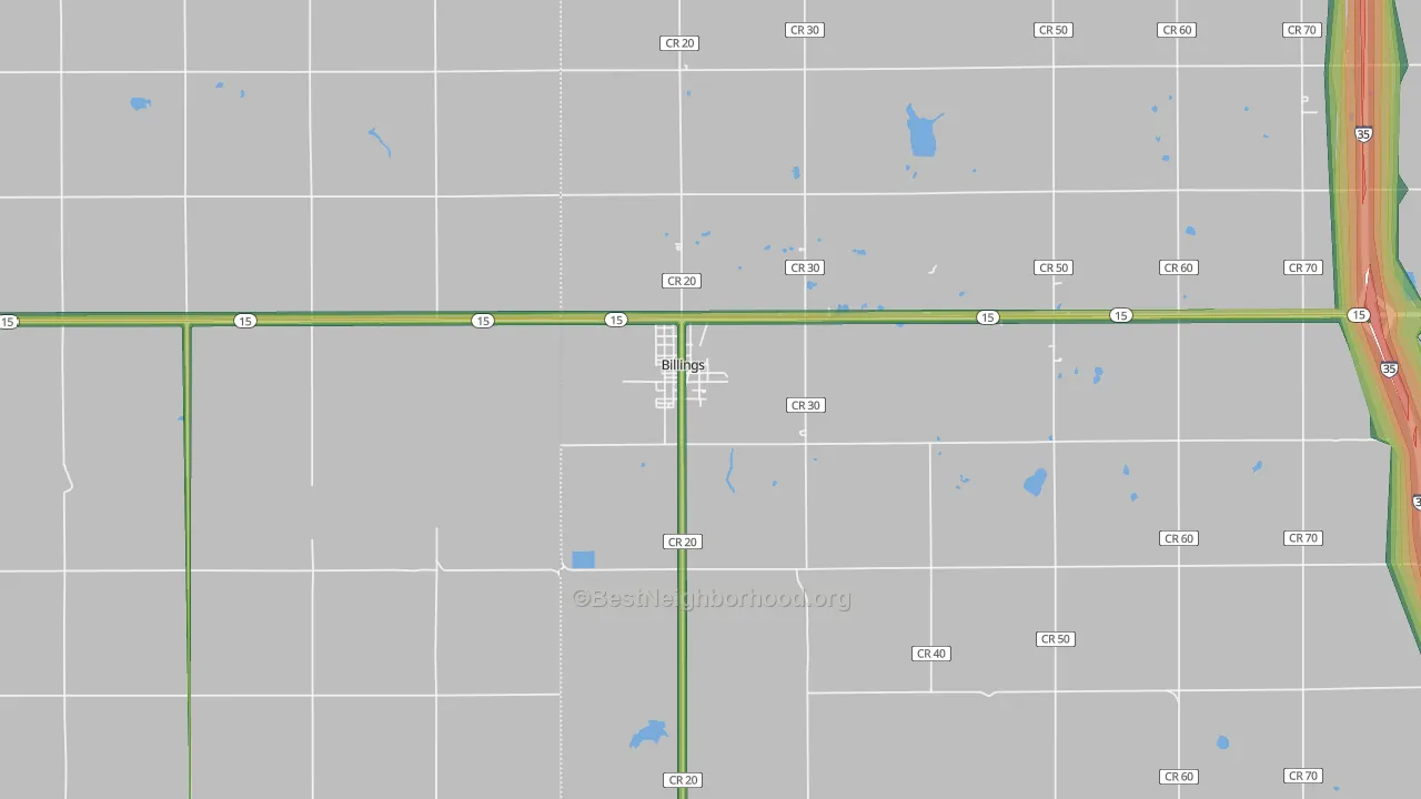 Billings, OK Map of Noise Levels in Billings