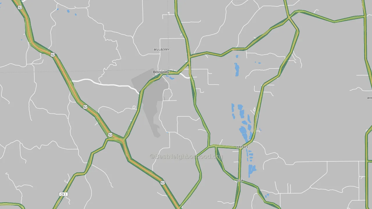 Billingsley, AL Map of Noise Levels in Billingsley