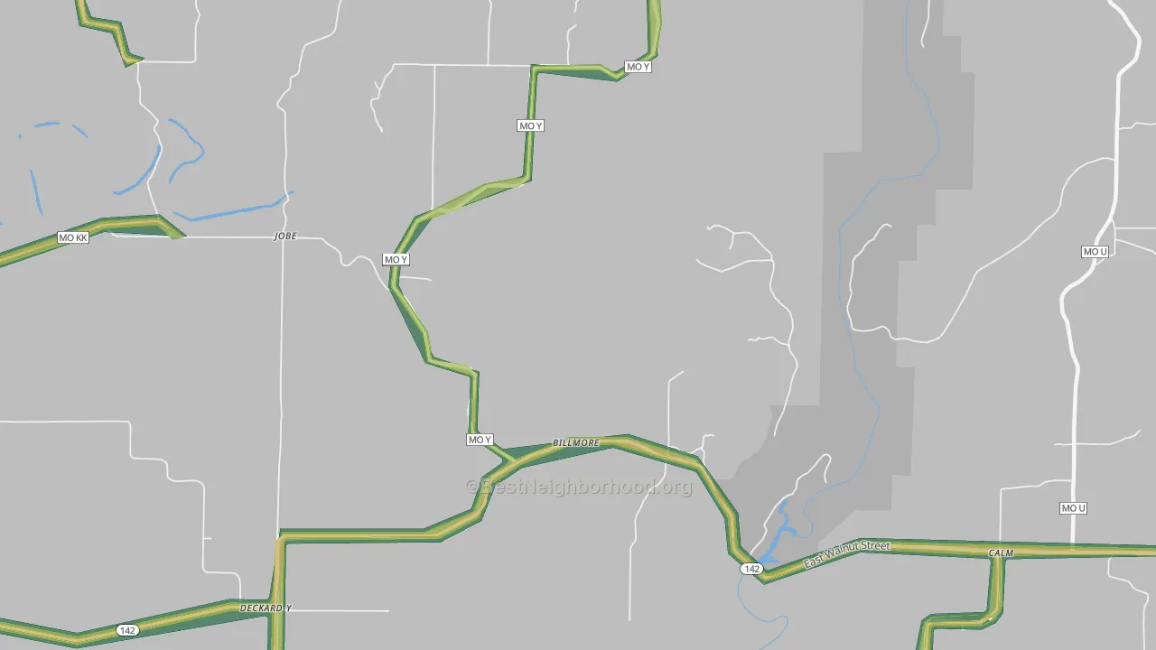 Billmore, MO Map of Noise Levels in Billmore