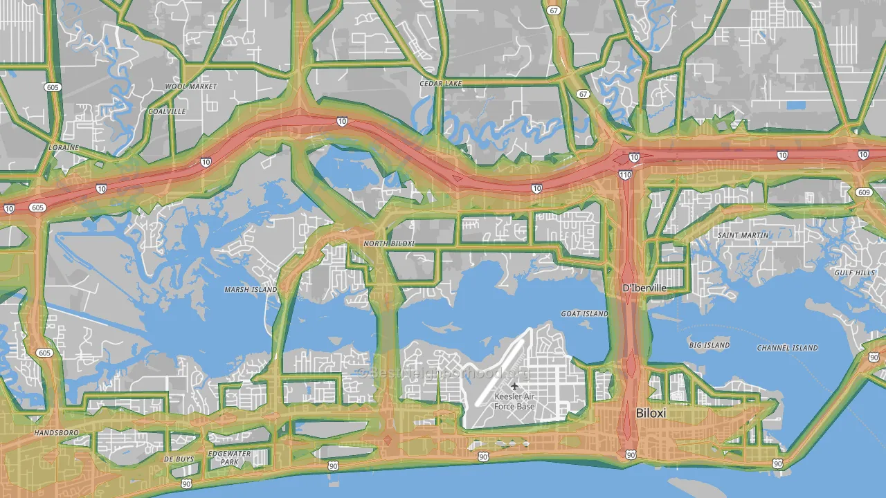 Biloxi, MS Map of Noise Levels in Biloxi