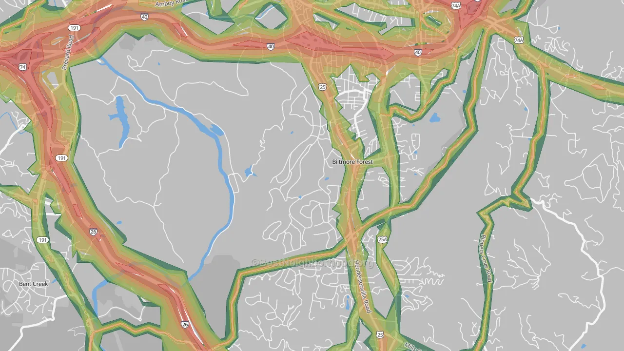 Biltmore Forest, NC Map of Noise Levels in Biltmore Forest