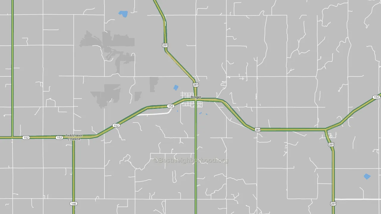 Binger, OK Map of Noise Levels in Binger