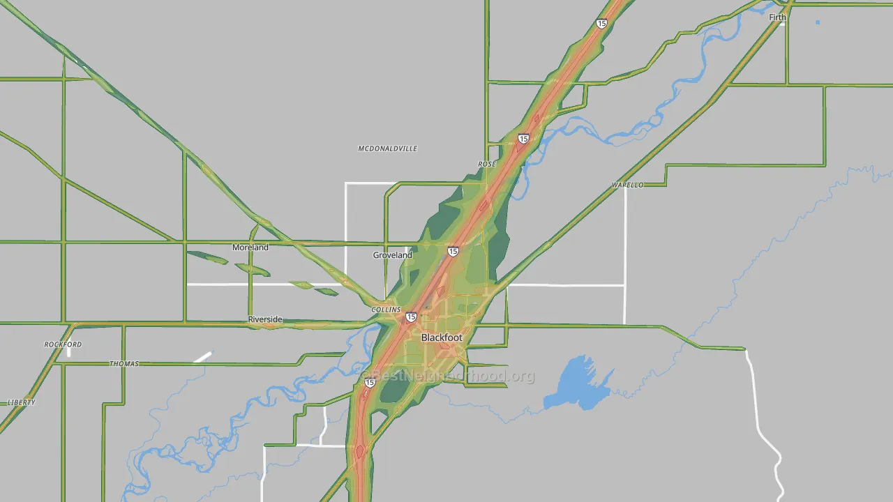 Bingham County, ID Map of Noise Levels in Bingham County