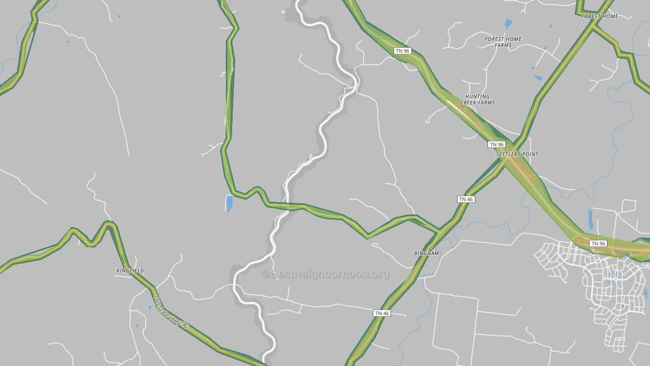 Bingham, TN Map of Noise Levels in Bingham