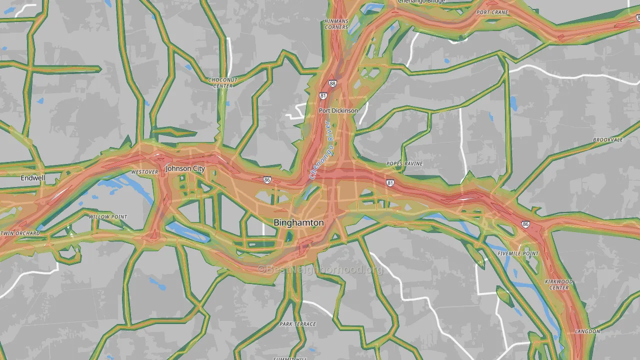 Binghamton, NY Map of Noise Levels in Binghamton