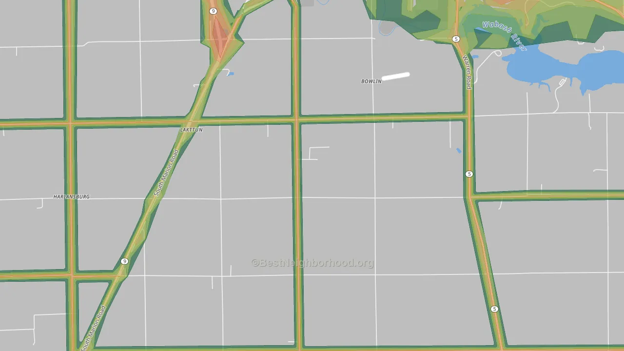 Bippus, IN Map of Noise Levels in Bippus
