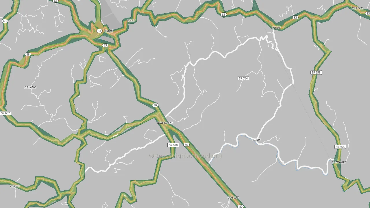 Birchleaf, VA Map of Noise Levels in Birchleaf