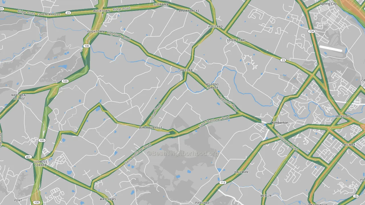 Birchrunville, PA Map of Noise Levels in Birchrunville