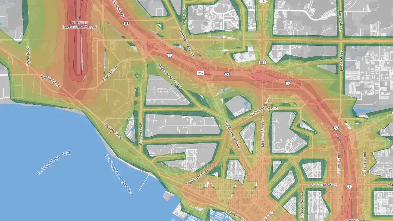 Birchwood, Bellingham, WA Map of Noise Levels in Birchwood