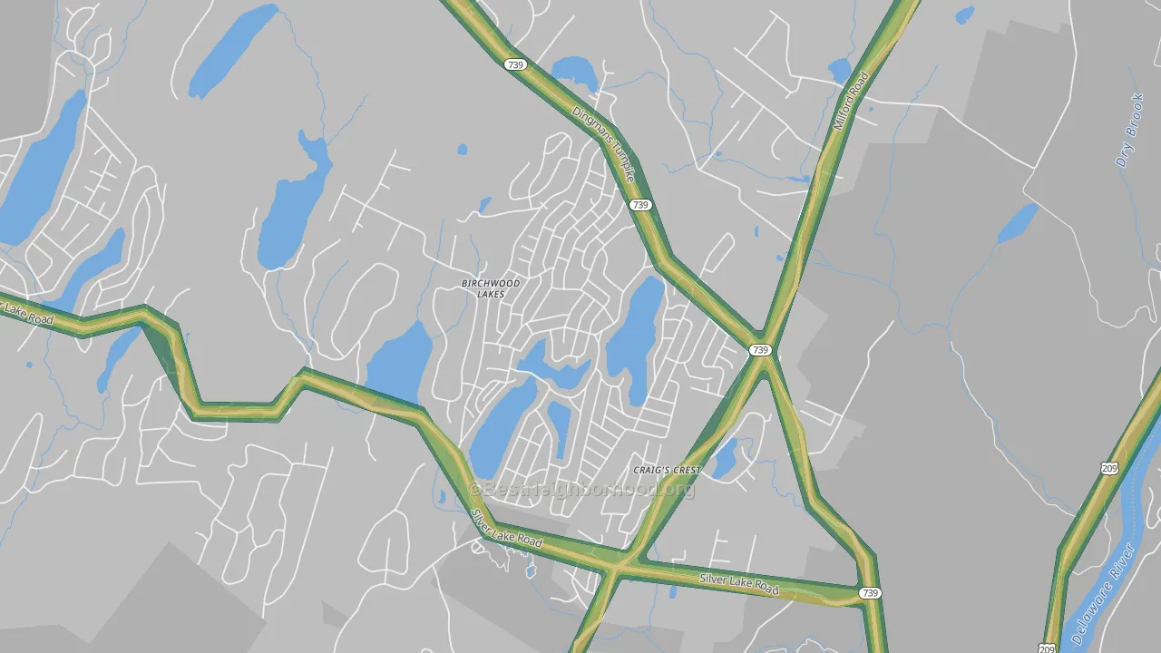 Birchwood Lakes, PA Map of Noise Levels in Birchwood Lakes