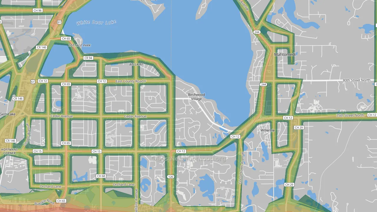 Birchwood Village, MN Map of Noise Levels in Birchwood Village