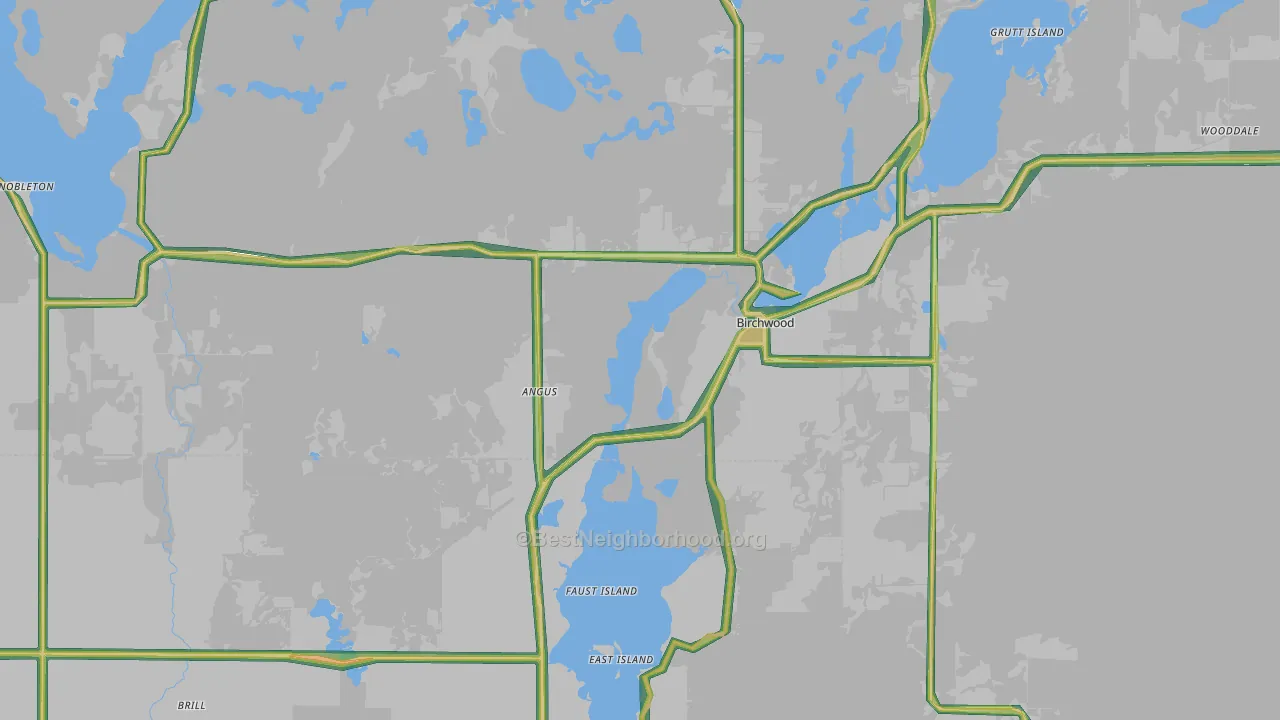 Birchwood, WI Map of Noise Levels in Birchwood