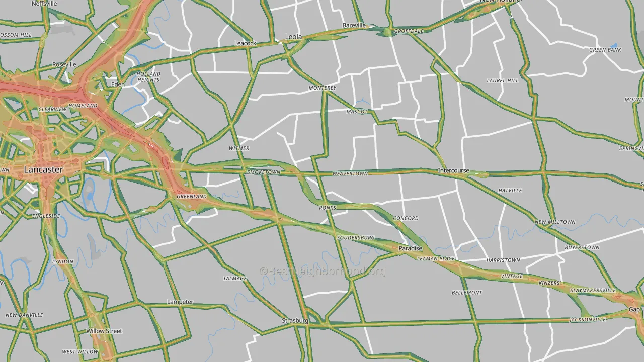 Bird-in-Hand, PA Map of Noise Levels in Bird-in-Hand