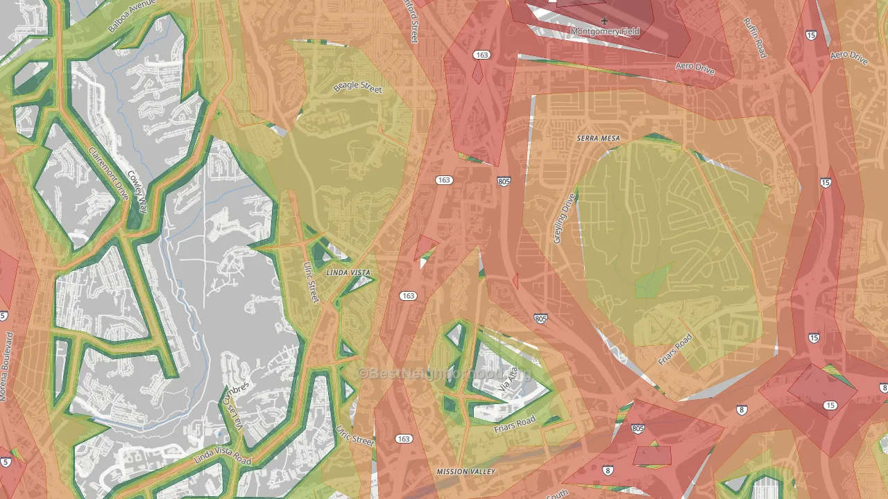 Bird Land, San Diego, CA Map of Noise Levels in Bird Land