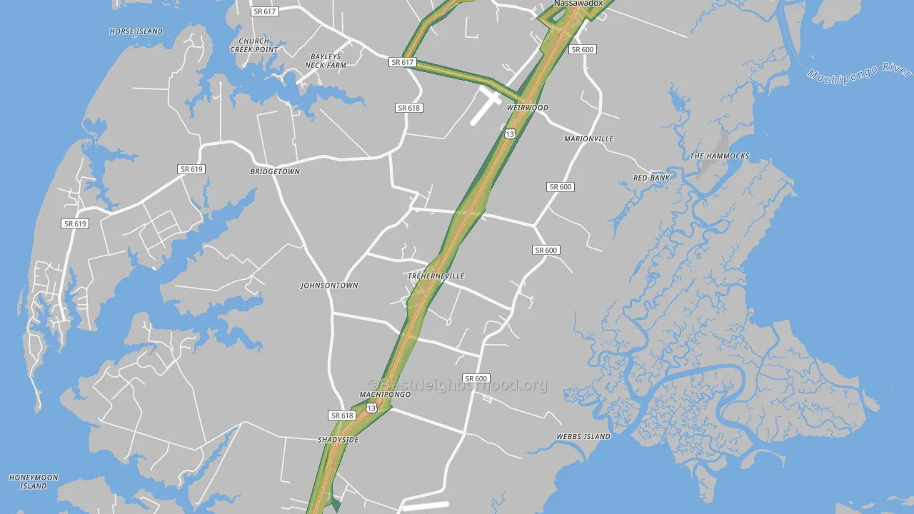 Birdsnest, VA Map of Noise Levels in Birdsnest