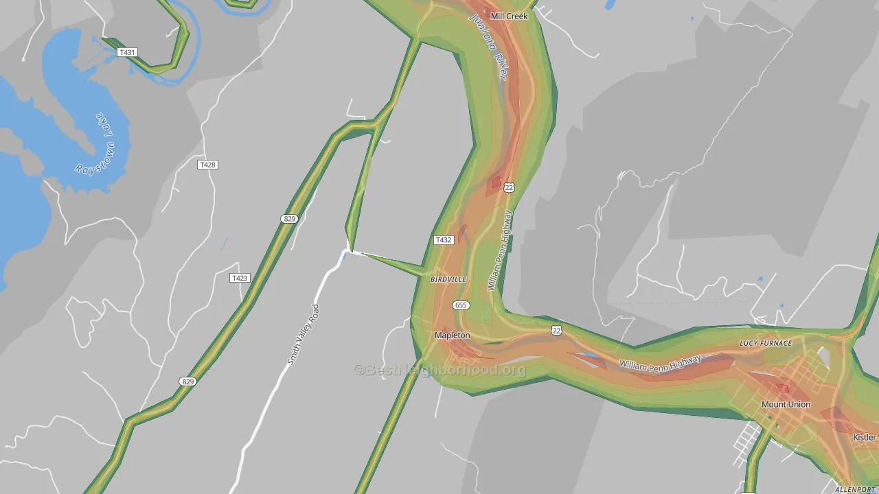 Birdville, PA Map of Noise Levels in Birdville