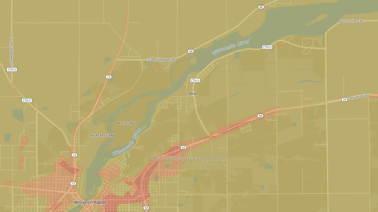 Biron, WI Map of Noise Levels in Biron