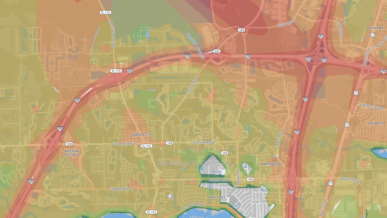 Biscayne, Jacksonville, FL Map of Noise Levels in Biscayne