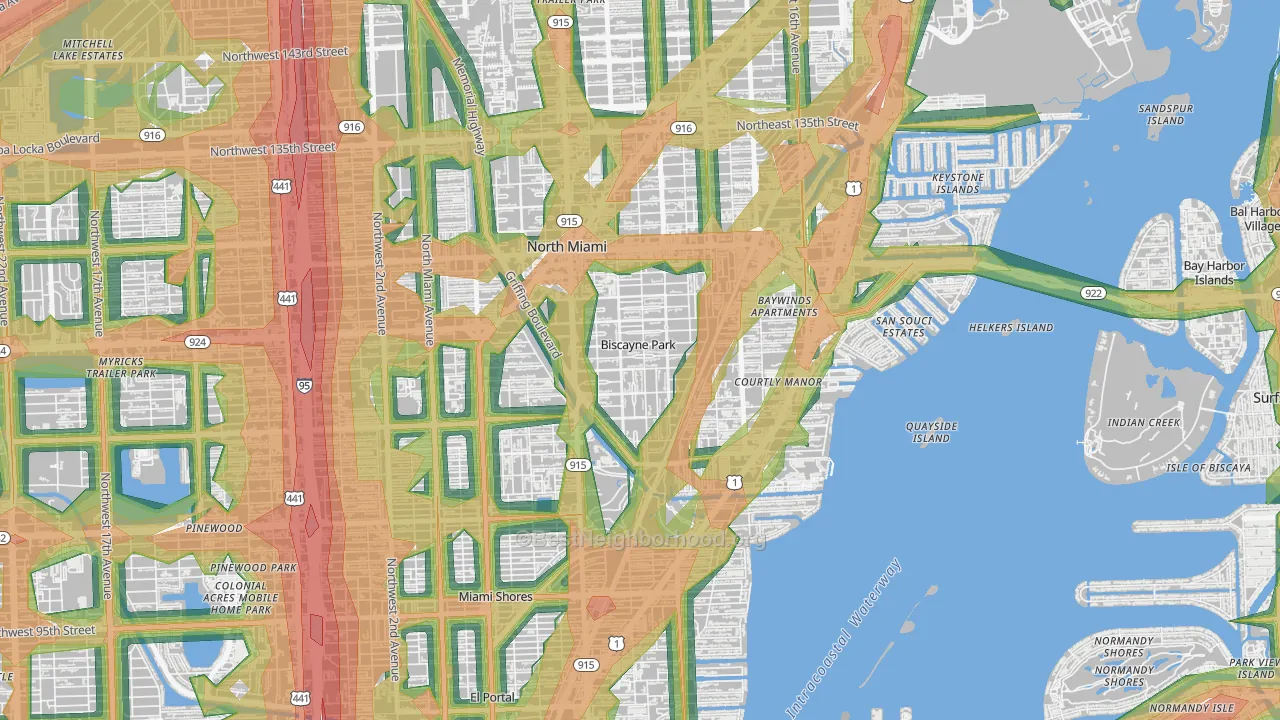 Biscayne Park, FL Map of Noise Levels in Biscayne Park