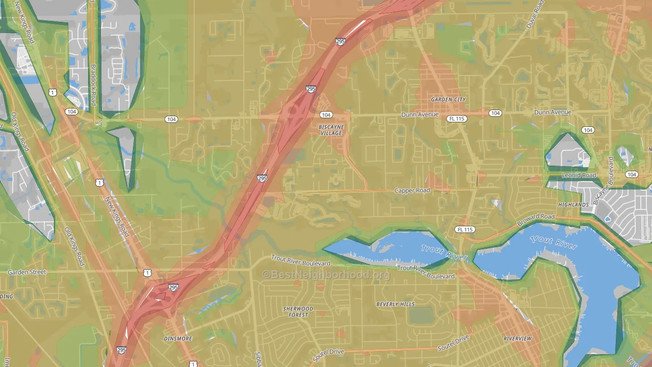 Biscayne Terrace, Jacksonville, FL Map of Noise Levels in Biscayne Terrace