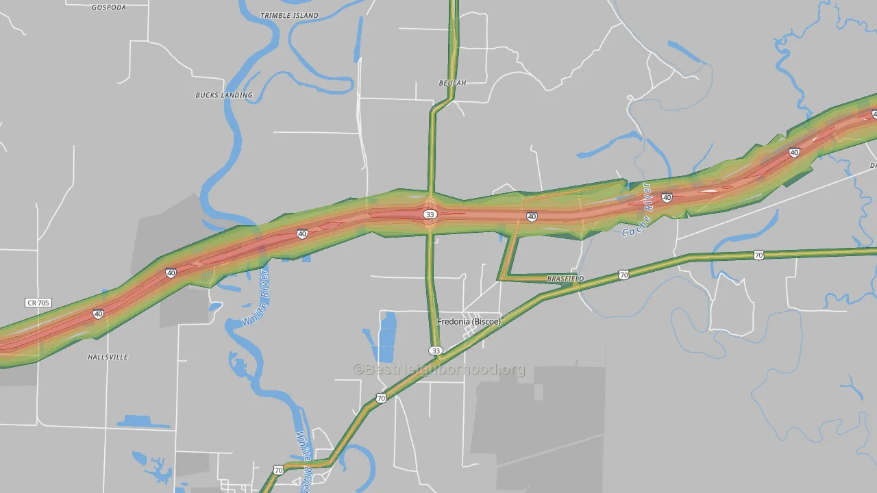 Biscoe, AR Map of Noise Levels in Biscoe